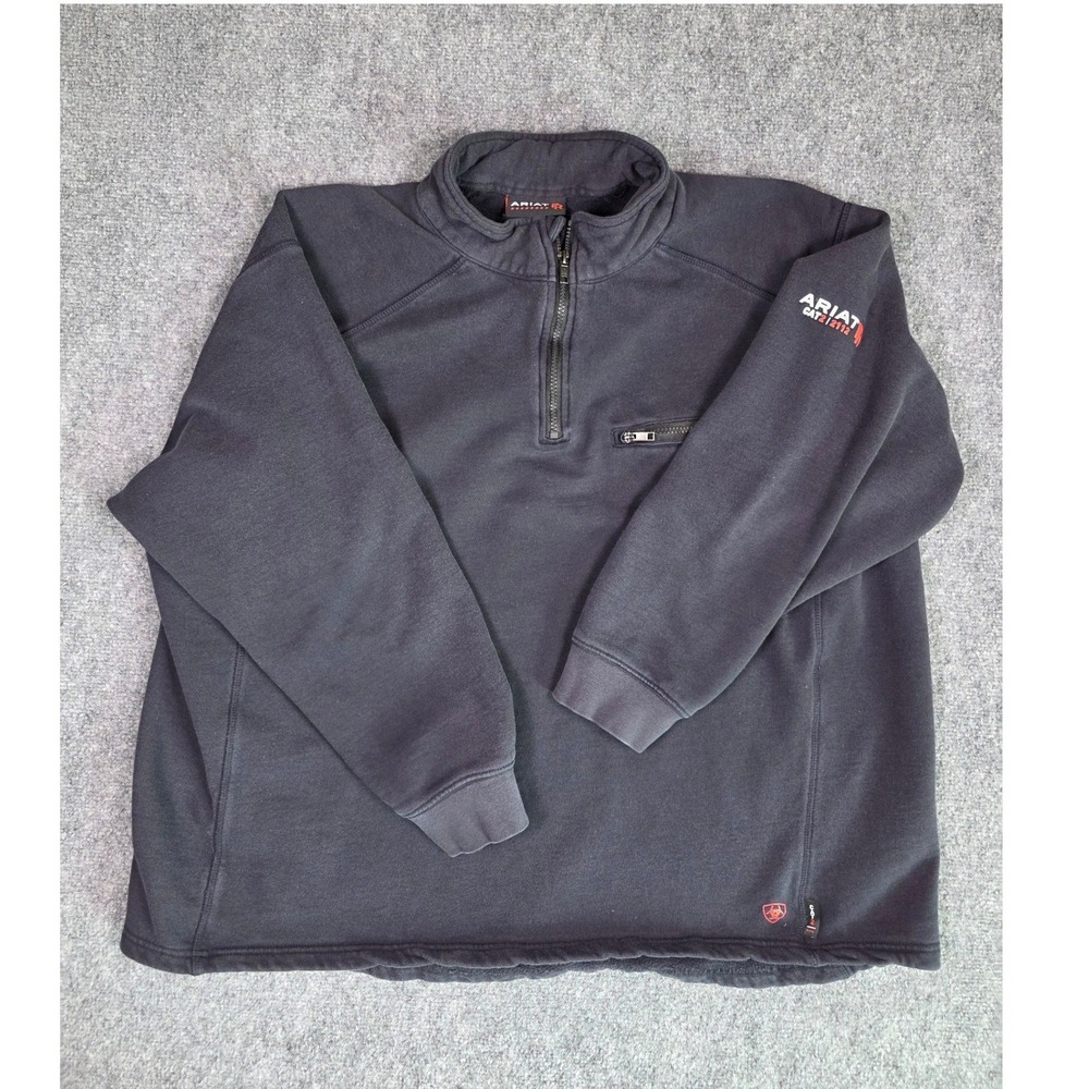 Ariat FR Workwear Pullover Mens 2XL Black Flame Resistant Quarter Zip CAT 2 NFPA